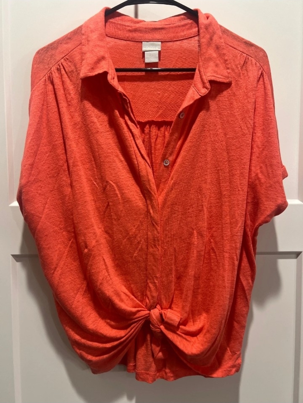 Women’s Orange Knot-Front Button Shirt